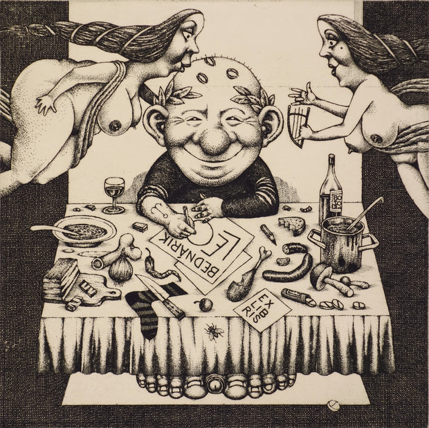 Artist at Table (Ex Libris for Bednarik) by Dusan Polakovic - Davidson Galleries