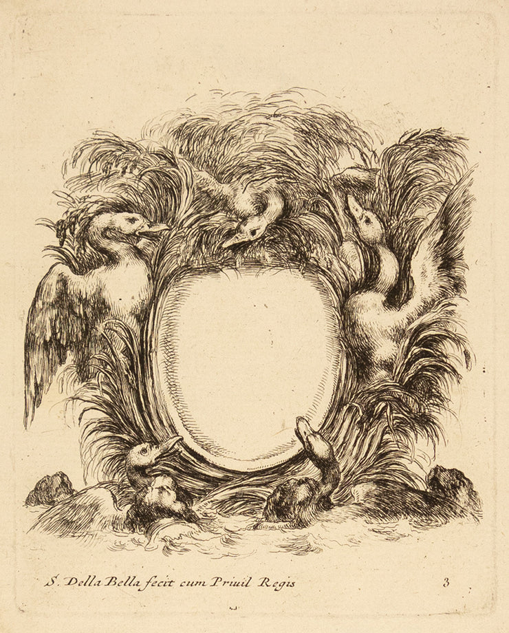 Cartouche Surrounded By Ducks by Stefano Della Bella - Davidson Galleries