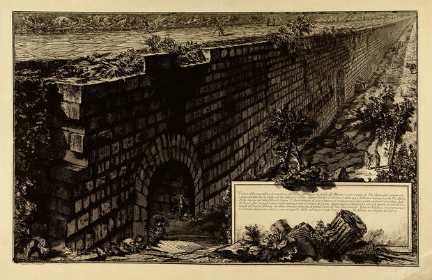 Veduta della magnifica Sostruzione fabbricata per regger la falda del Monte…(View of the Magnificent Substructure Built to Reinforce the Base of the Mountainside, and to Make the Appian Way…) by Giovanni Battista Piranesi - Davidson Galleries