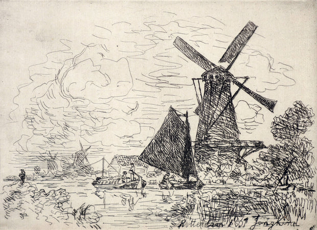 Near Rotterdam (Moulin en Hollande) by Johann-Barthold Jongkind - Davidson Galleries