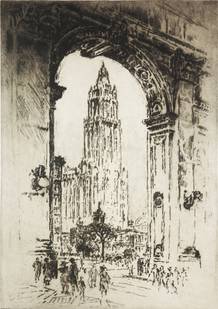 The Woolworth, Through the Arch by Joseph Pennell - Davidson Galleries