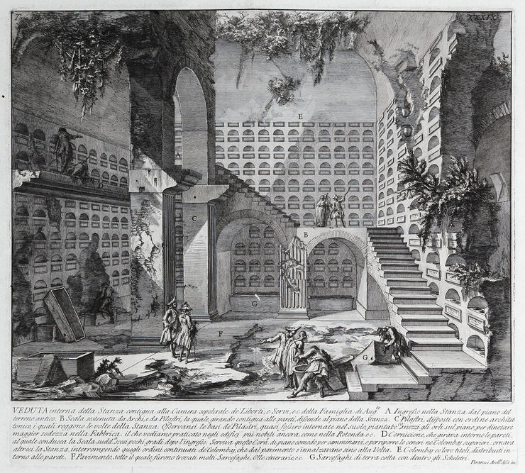 Veduta interna della Stanza contigua alla Camere sepolcrali de’ Liberti, e Servi… (Interior View of the Room next to the Tomb Chamber of the Freedmen and Slaves etc. of the Family of Augustus) by Giovanni Battista Piranesi - Davidson Galleries