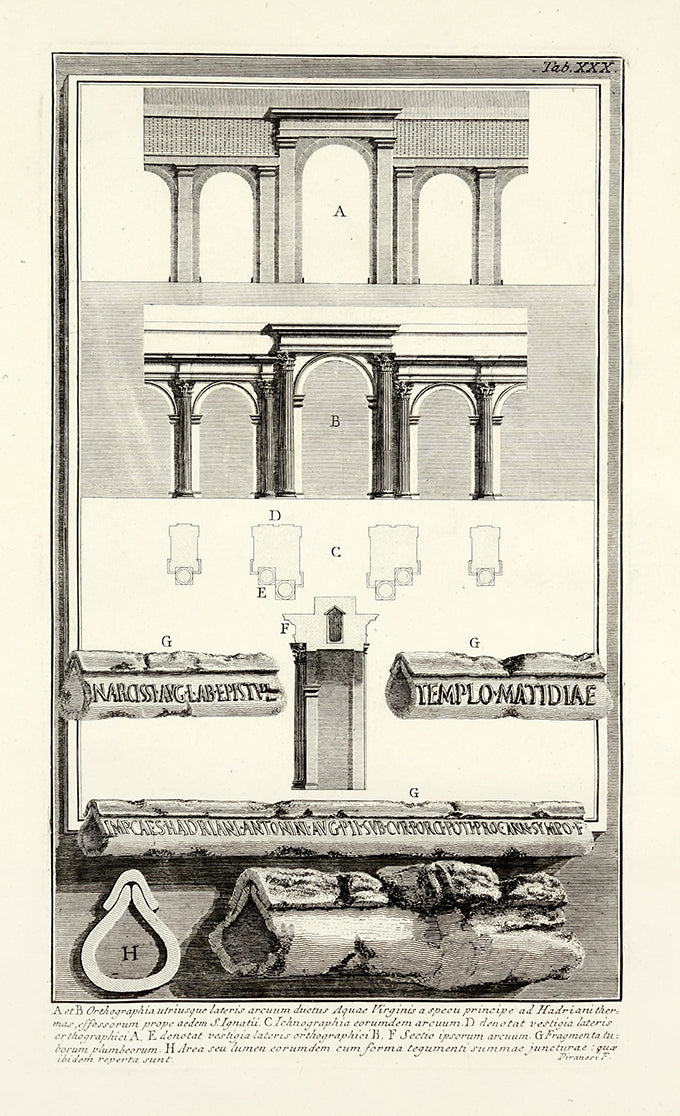 Ortographia utriusque lateris acuum ductus Aquae Virginis (Reconstruction of Both Elevations of the Arches of the Acqua Vergine) by Giovanni Battista Piranesi - Davidson Galleries